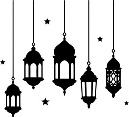 Obraz premium Islamic Hanging Lantern Silhouette Set