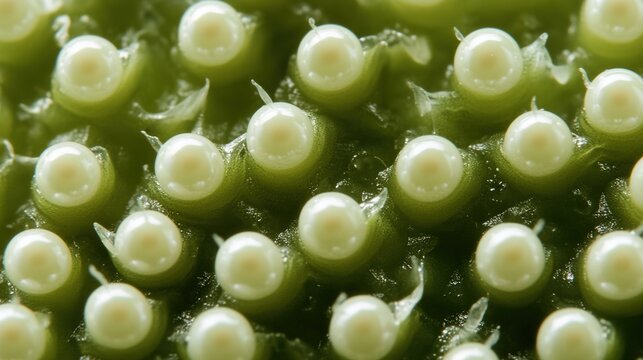 gibberellin. Macro view of tiny pearl-like ovules inside a lily's ovary, intricate biological detail. gardening catalogs, home-decor guides, designed for gardening and botanical catalogs.