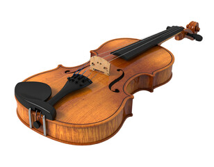 A detailed 3D render of a classic wooden violin on a black background