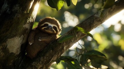 Obraz premium Adorable Baby Sloth Posing in a Lush Rainforest Canopy