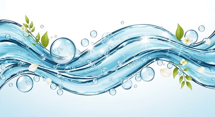 Flowing Water with Bubbles and Leaves.