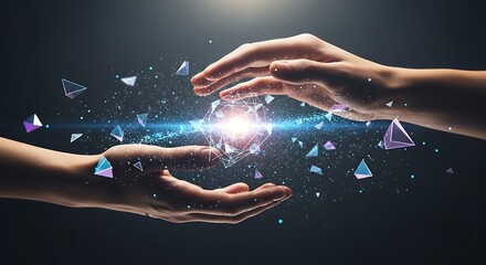 Hands Reaching Out to Glowing Crystal.