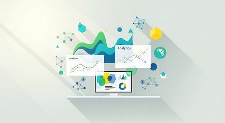 Laptop Displaying Various Business Charts and Graphs.