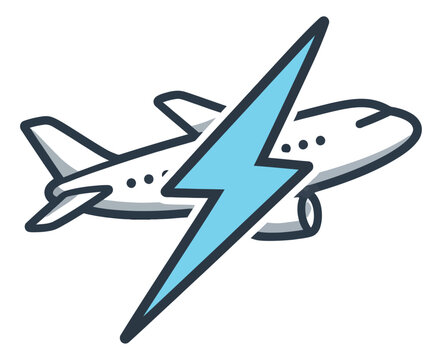 Hand drawn illustration of an airplane with a lightning bolt depicting speed for air travel