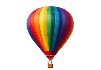 Naklejka premium Vibrant rainbow hot air balloon with colorful stripes and basket isolated on transparent background