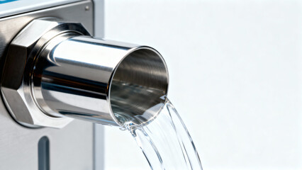 Close-Up of Water Flowing from Stainless Steel Pipe in Modern Appliance