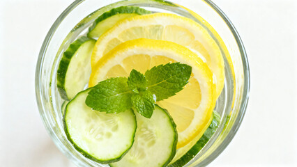 Refreshing Beverage with Lemon and Cucumber Slices for Summer Hydration