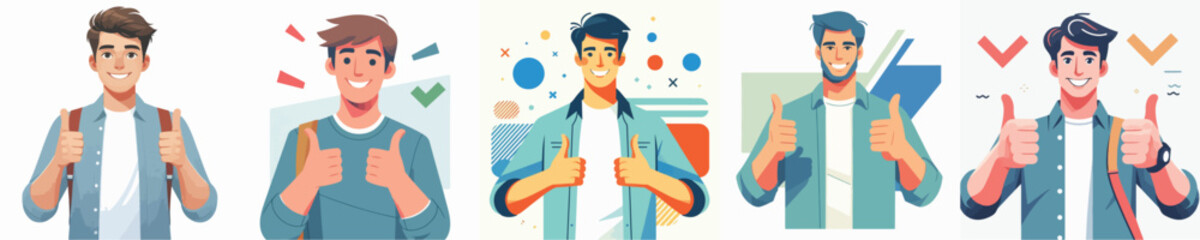 VECTOR OF A MAN RAISING THUMBS UP ON A WHITE BACKGROUND FLAT DESIGN