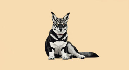 A striking black and white husky dog sitting attentively. © Di