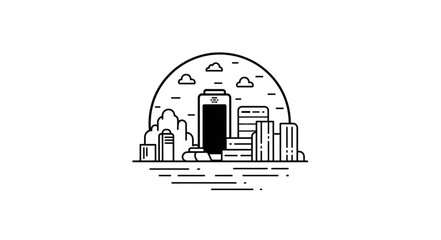 Modern City Skyline with Tall Buildings and Clouds.