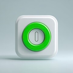 Modern 3D rendering of a green on/off symbol, centered on a white square