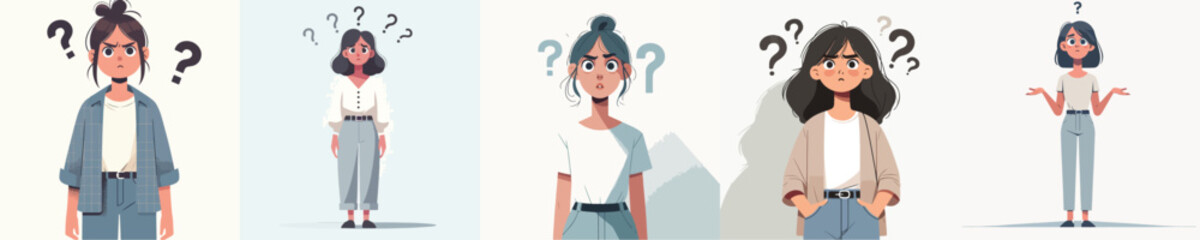 VECTOR OF A CONFUSED WOMAN ON A WHITE BACKGROUND FLAT DESIGN