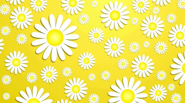Vibrant yellow background with white daisies flowers pattern