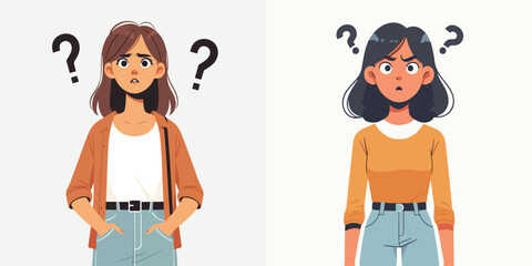 VECTOR OF A CONFUSED WOMAN ON A WHITE BACKGROUND FLAT DESIGN