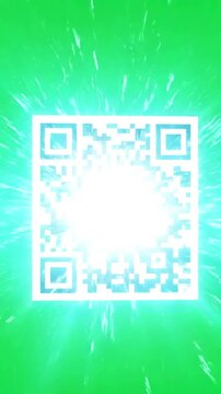 Green Screen qr code scanner animation on futuristic barcode quick response scanning bar chroma key scene 2 with distortion, overlay, glitch, static noise, scan lines black background, 4k animated