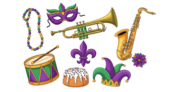 Mardi gras symbols isolated on transparent background