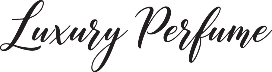 Fototapeta premium Luxury Perfume black cursive text on white background black text cursive script