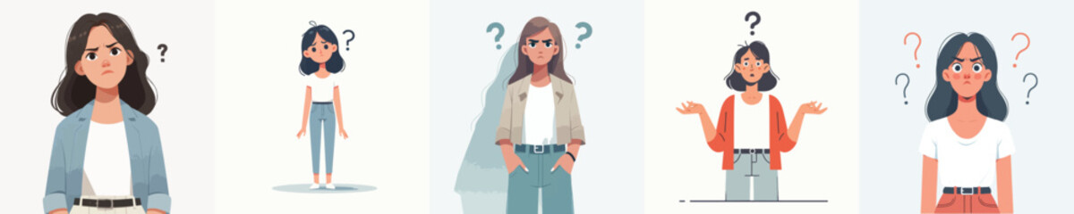 VECTOR OF A CONFUSED WOMAN ON A WHITE BACKGROUND FLAT DESIGN