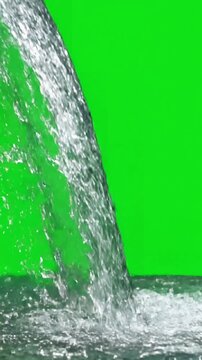 Green Screen a close up view of waterfall stream with visible water flow set against capturing the motion and clarity scene 2 distortion, overlay, glitch, static noise, scan lines on black background