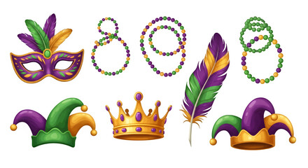 Mardi gras masks isolated on transparent background