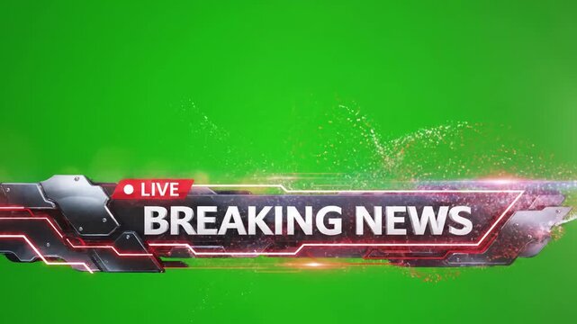 Green Screen breaking news lower third live and seamless looping scene 2 with distortion, overlay, glitch, static noise, scan lines on black background, 4k animated video loop