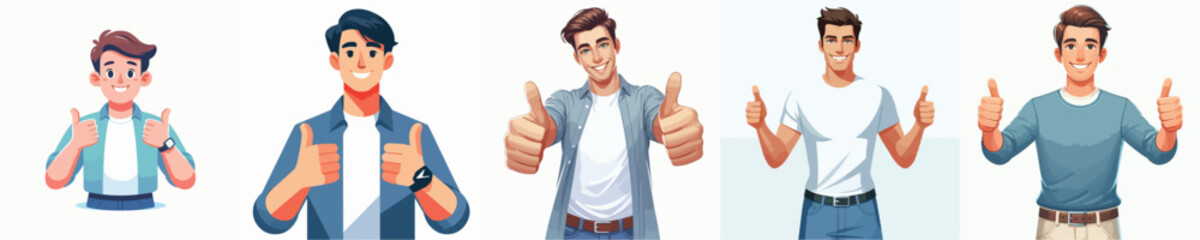 VECTOR OF A MAN RAISING THUMBS UP ON A WHITE BACKGROUND FLAT DESIGN