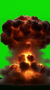 Green Screen bomb falling and explosion scene 2 with distortion, overlay, glitch, static noise, scan lines on black background, 4k animated video loop