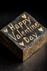 Happy valentine's day carved in gold on a dark stone block
