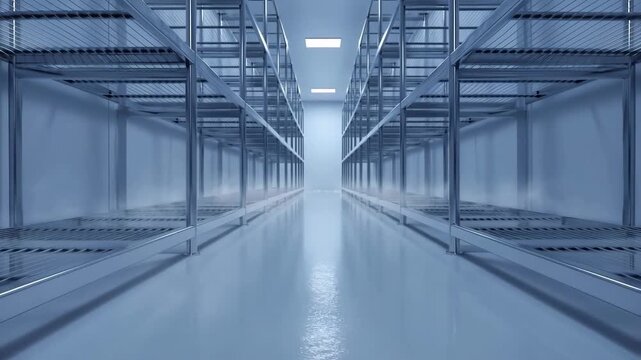 Empty modern data center corridor server room interior