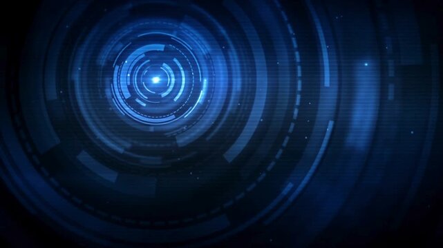 Futuristic blue interface with glowing center and circular digital pattern