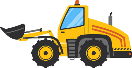 Yellow loader, construction vehicle, heavy equipment, industrial machinery, isolated background.