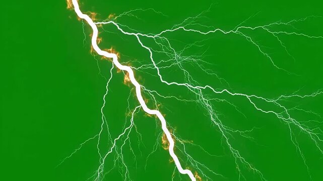 Green Screen video footage of lightning animation strikes on background scene 2 with distortion, overlay, glitch, static noise, scan lines black background, 4k animated loop