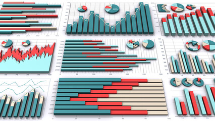 3Dで表現したビジネスチャートやグラフ