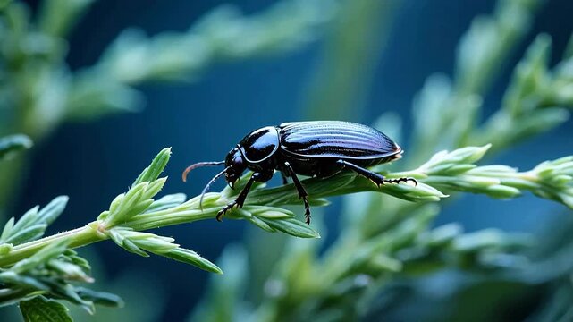 BlackBeetleonGreenPlantStem
