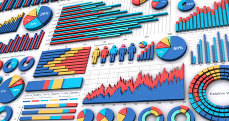 3Dで表現したビジネスチャートやグラフ
