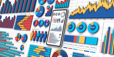 3Dのビジネスグラフとスマートフォン