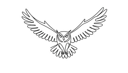 Fototapeta premium One continuous line illustration of an owl, isolated on white background.