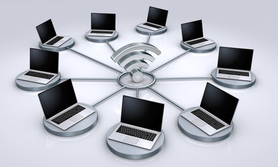 Wi-Fiアイコンとノートパソコンのネットワーク