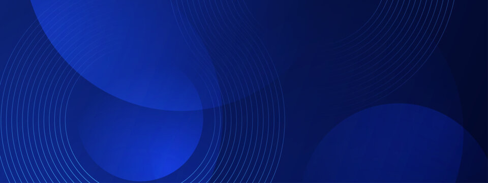 Deep blue digital backdrop with overlapping round shapes and fine curved lines for science tech