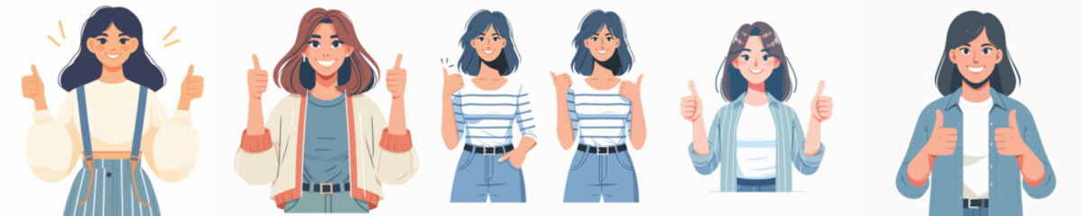 VECTOR OF A WOMAN RAISING THUMBS UP ON A WHITE BACKGROUND FLAT DESIGN
