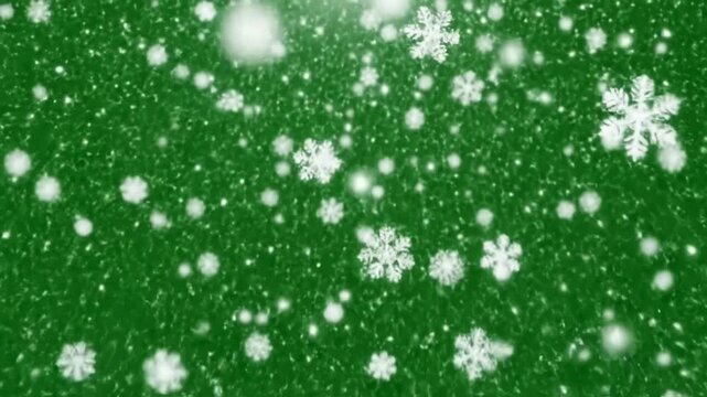 Green Screen falling snow on scene 2 with distortion, overlay, glitch, static noise, scan lines black background, 4k animated video loop