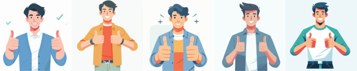 VECTOR OF A MAN RAISING THUMBS UP ON A WHITE BACKGROUND FLAT DESIGN