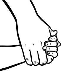Two hands holding each other with black outlines on white background connection support