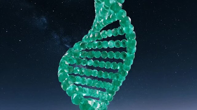 Abstract 3 d rendering of a dna double helix against a dark background