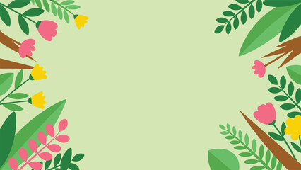 Floral frame with green background and pink yellow flowers