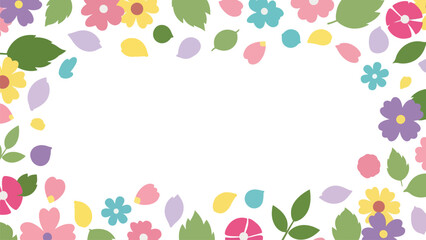 Vibrant floral border with colorful flowers and leaves on white background