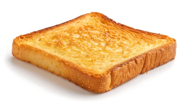 Crispy golden toast slice, studio shot isolated on white background.