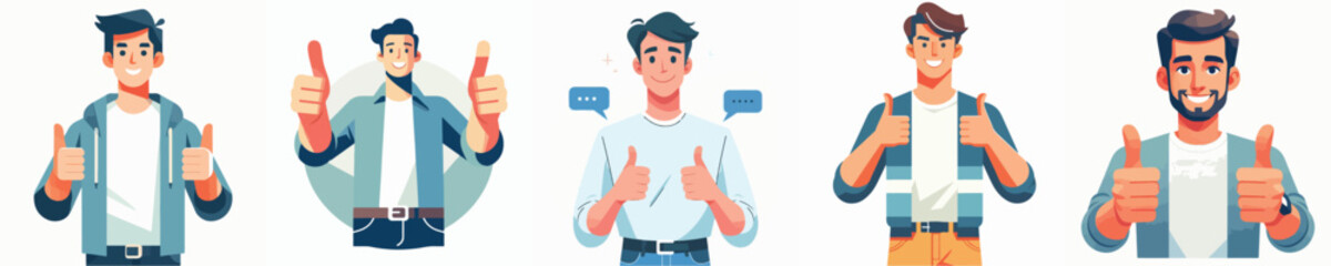 VECTOR OF A MAN RAISING THUMBS UP ON A WHITE BACKGROUND FLAT DESIGN