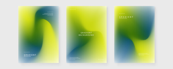 A set of three professional poster templates with vibrant green and deep blue mesh gradients for modern branding © Badr Warrior