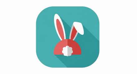 Red Bunny Ears on Teal Background, Easter Symbol, Isolated Illustration